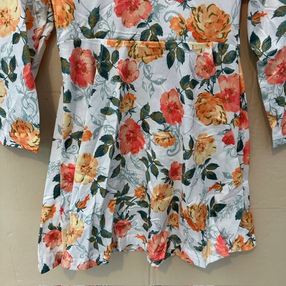 Toddler Girls 3T (M) Okie & Lou Peach Floral Long Sleeve Dress - Picture 7 of 11